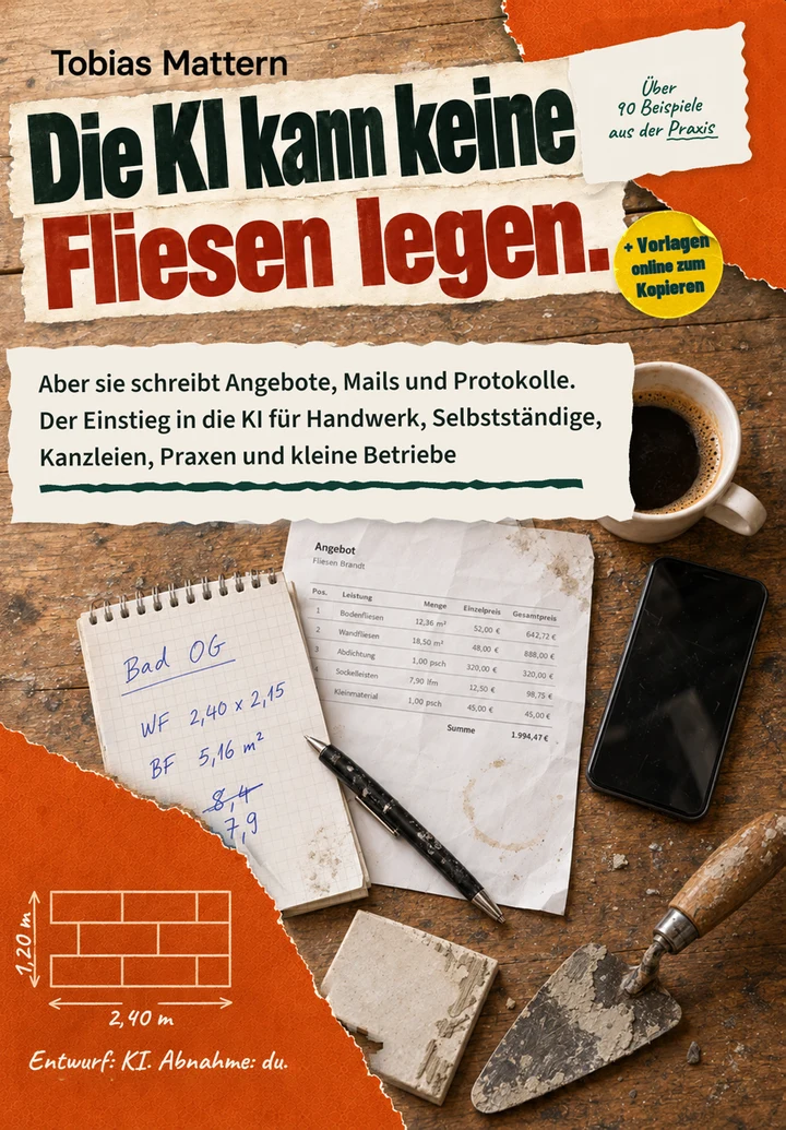 Umschlag des Buchs „Die KI kann keine Fliesen legen.“ von Tobias Mattern